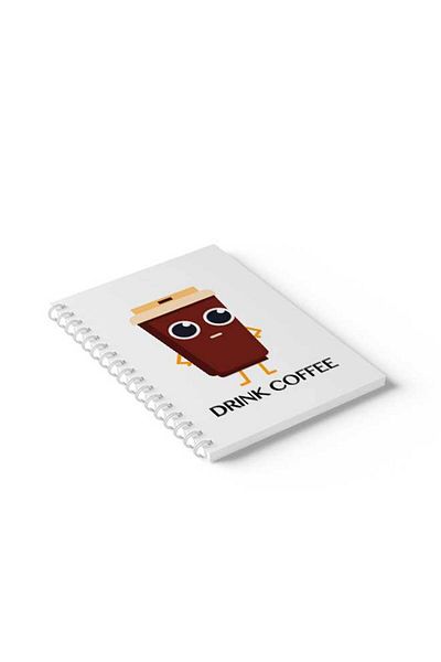LOWHA Spiral Notebook with Front and Back Hard Covers Featuring Drink Coffee Design
