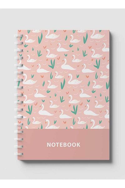 LOWHA Spiral Notebook with Front and Back Hard Covers Featuring Swans in Pond Design