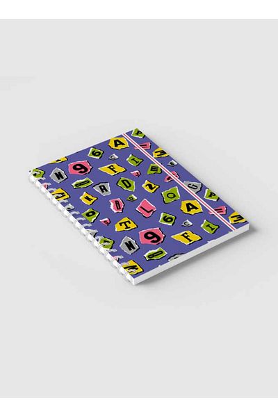 LOWHA Spiral Notebook with Front and Back Hard Covers Featuring Torn Letters & Number Design
