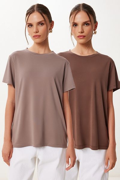 Lovelyİstanbul Pack of 2 Basic Modal Knitted T-Shirts