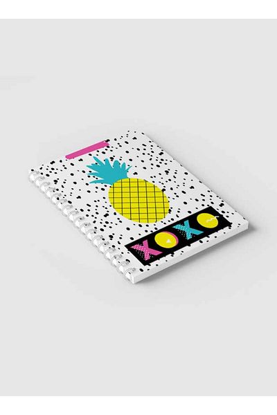 LOWHA Spiral Notebook with Front and Back Hard Covers Featuring Retro Pineapple XOXO Design