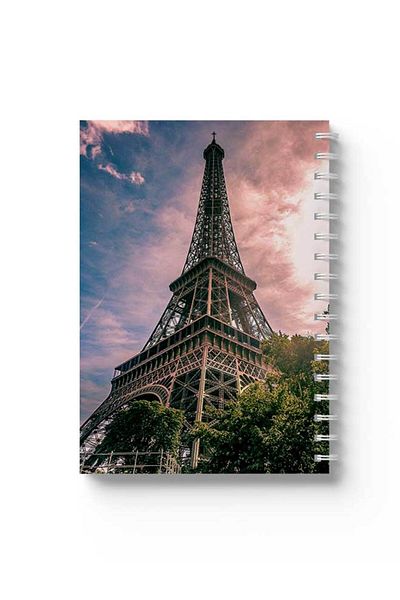 LOWHA Spiral Notebook with Front and Back Hard Covers Featuring Eiffel Tower Design