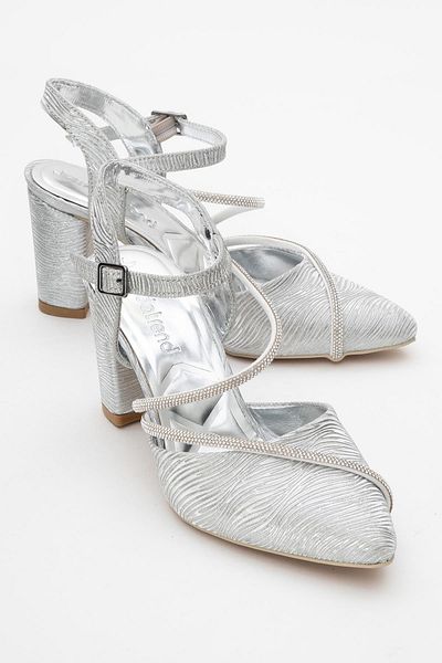 CCWAY AYAKKABI Women's Stoned Heeled Shoes Silver Water