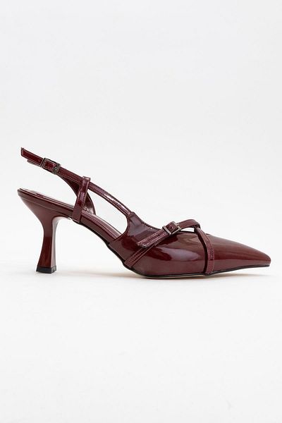 CCWAY AYAKKABI Women's Pointed Toe Heeled Shoes Claret Red Patent Leather