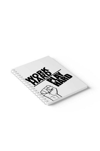 LOWHA Spiral Notebook with Front and Back Hard Covers Featuring Work Hard Play Hard Design