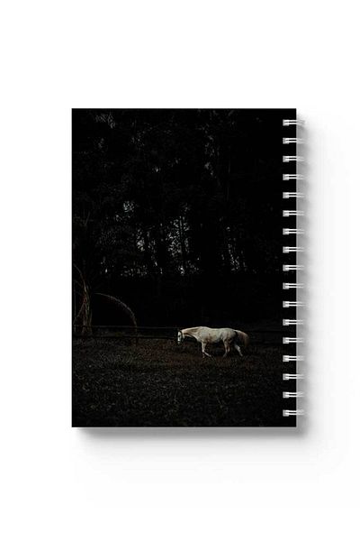 LOWHA Spiral Notebook with Front and Back Hard Covers Featuring White Horse Design