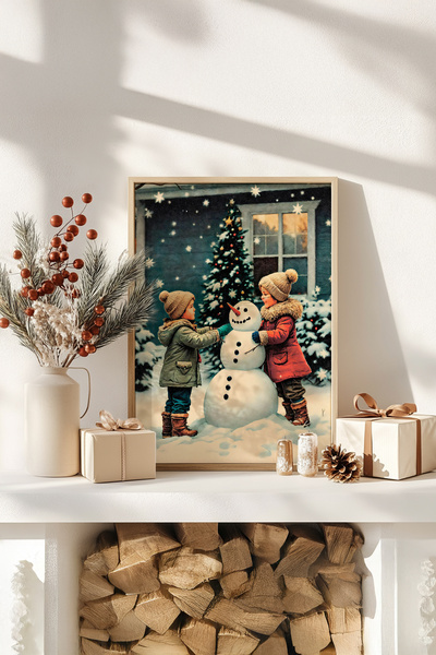 Artavessa Tek Parça Gerçek Ham Ahşap Çerçeveli Yılbaşı(New Year) Temalı Tablo - Model 2