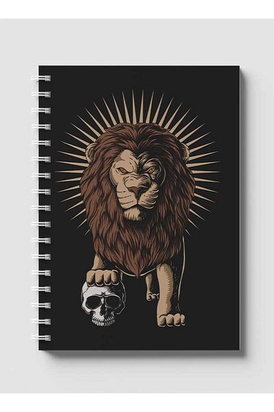 LOWHA Spiral Notebook with Front and Back Hard Covers Featuring Lion with A Skull Design
