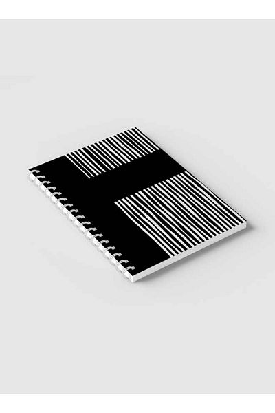 LOWHA Spiral Notebook with Front and Back Hard Covers Featuring Flat Black & White Lines Design