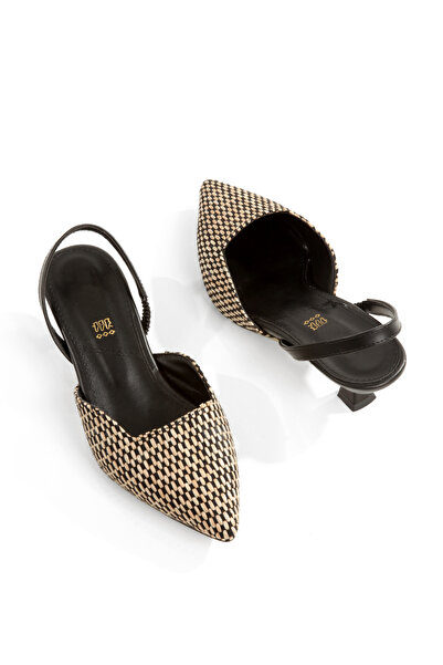 PAYZİN '' SILA '' Kilim Desenli Sivri Burunlu Arka Açık 5 cm Pino Ökçe Kadın Ayakkabısı Yeni Sezon