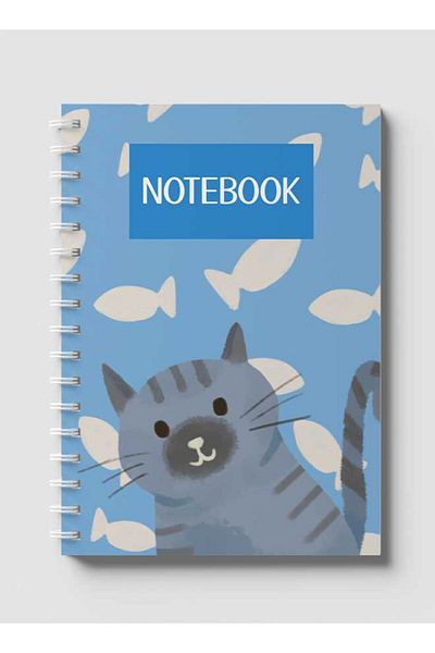 LOWHA Spiral Notebook with Front and Back Hard Covers Featuring Black Cartoon Cat Design