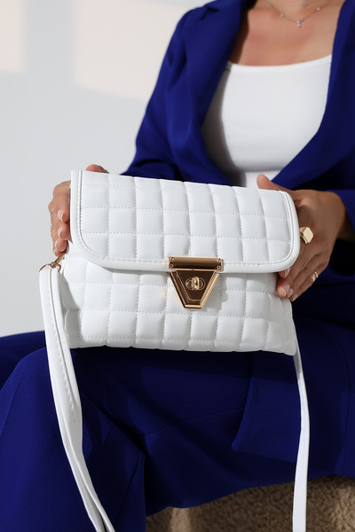 Encool Geantă de damă cu model Kapitone alb de dimensiuni mici, cu 2 ochi, cu curea încrucișată, umăr - geantă de mână și de mână