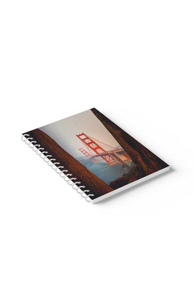 LOWHA Spiral Notebook with Front and Back Hard Covers Featuring Golden Gate Bridge Design