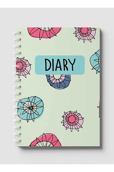 LOWHA Spiral Notebook with Front and Back Hard Covers Featuring Diary Hippie Flowers Design