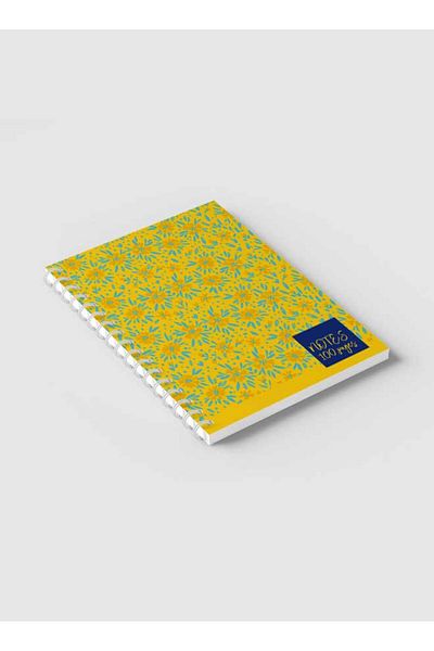 LOWHA دفتر ملاحظات حلزوني مع غلافين أمامي وخلفي صلبين بتصميم Summer Meadows Yellow