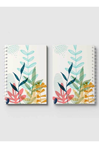 LOWHA دفتر ملاحظات حلزوني مع غلافين أمامي وخلفي صلبين يتميزان بتصميم أوراق الشجر والتجريد