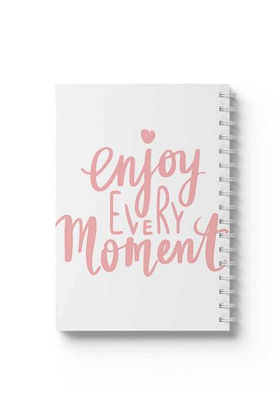 LOWHA Spiral Notebook with Front and Back Hard Covers Featuring Enjoy Every Moment Design