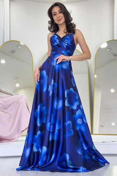zks grup tekstil Rochie de seară lungă, cu spatele deschis, cu bretele florale, Saks Albastru, Violet, Burgundy