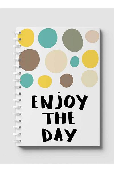 LOWHA Spiral Notebook with Front and Back Hard Covers Featuring Enjoy the Day Doodle Circles Design