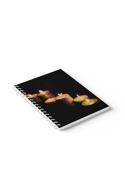 LOWHA Spiral Notebook with Front and Back Hard Covers Featuring Candles Design