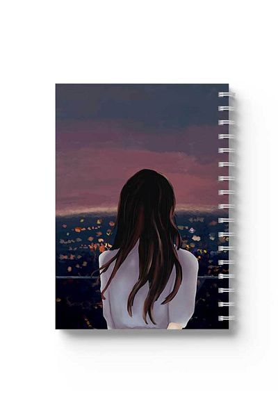 LOWHA Spiral Notebook with Front and Back Hard Covers Featuring Girl Over the City Design