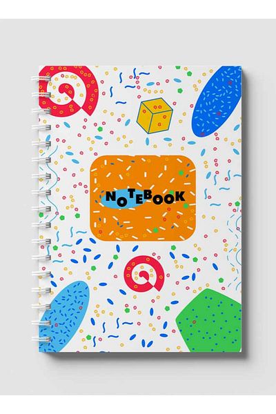 LOWHA Spiral Notebook with Front and Back Hard Covers Featuring Memphis Geometric Design