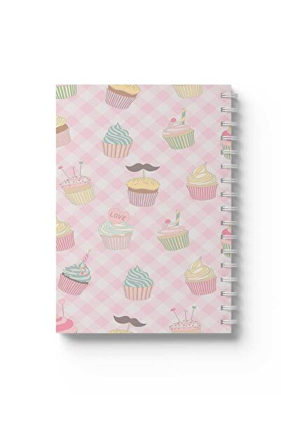 LOWHA دفتر ملاحظات حلزوني مع غلافين أمامي وخلفي صلبين بتصميم كب كيك