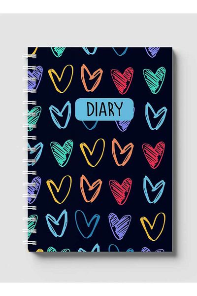 LOWHA Spiral Notebook with Front and Back Hard Covers Featuring Colored Heart Shapes Drawing Design