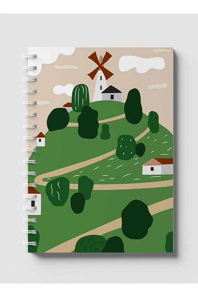 LOWHA Spiral Notebook with Front and Back Hard Covers Featuring Cover Farmland Design
