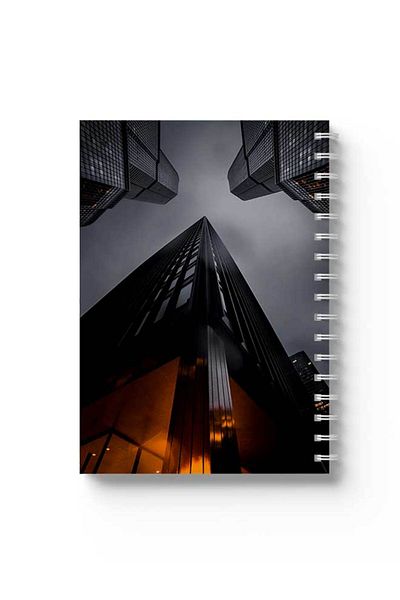LOWHA Spiral Notebook with Front and Back Hard Covers Featuring Sky Scraper Design