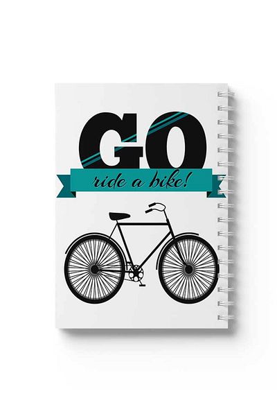 LOWHA Spiral Notebook with Front and Back Hard Covers Featuring Go Ride A bike Design