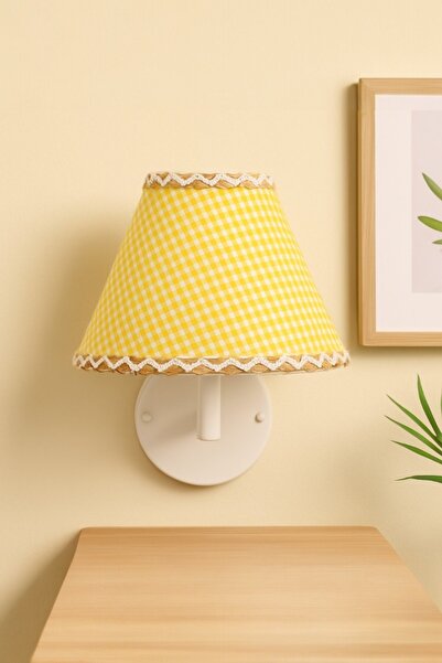 oceanpoint Pastel Yellow Fabric Hat Sconce, Rustic Wall Lamp, Handcrafted Lighting, 20X14 cm