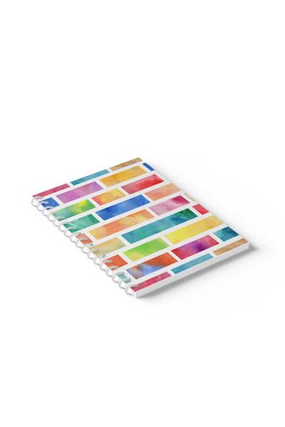 LOWHA Spiral Notebook with Front and Back Hard Covers Featuring Colourful Blocks Design