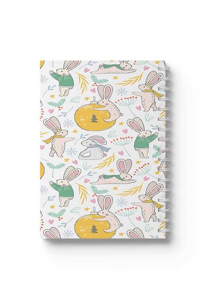 LOWHA Spiral Notebook with Front and Back Hard Covers Featuring Bunnies Design