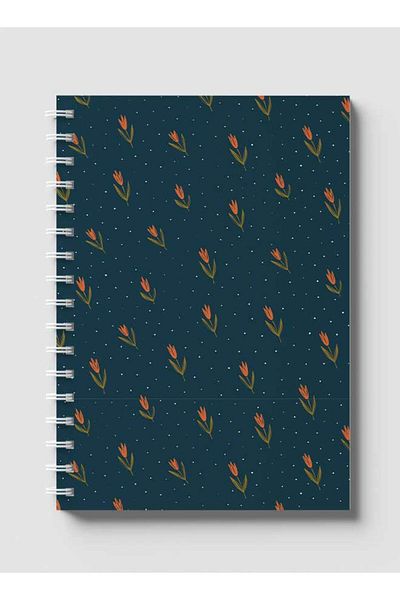 LOWHA Spiral Notebook with Front and Back Hard Covers Featuring Flowers with White Dots Design