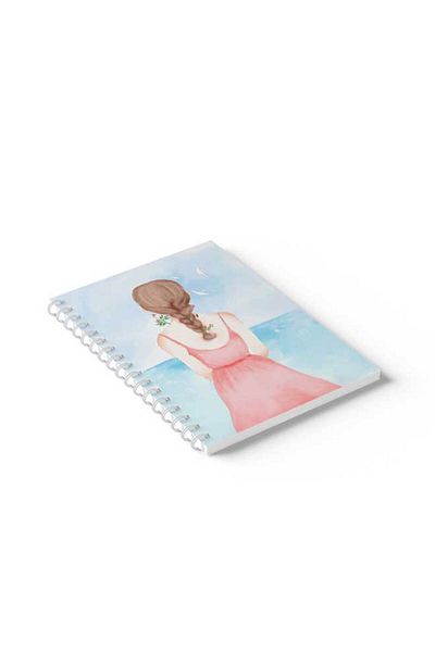 LOWHA Spiral Notebook with Front and Back Hard Covers Featuring Girl with the Sea Design