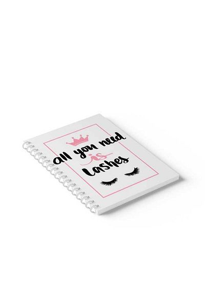LOWHA Spiral Notebook with Front and Back Hard Covers Featuring All You Need Is Lashes Design