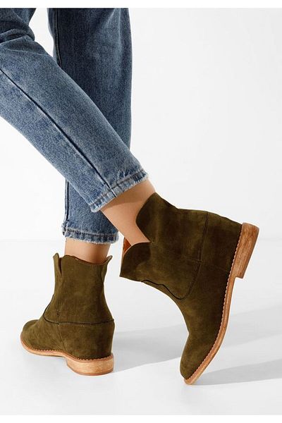 B T Shoes Acosta green platform ankle boots