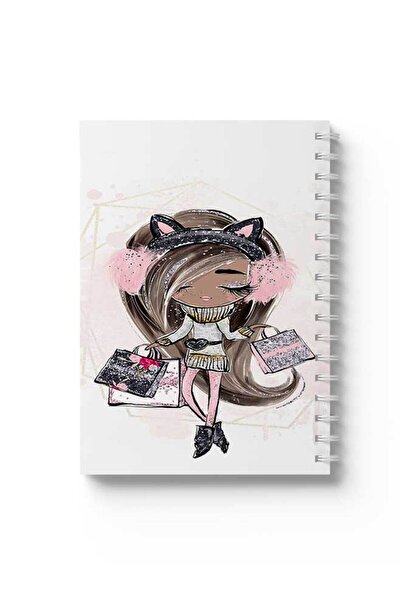 LOWHA دفتر ملاحظات حلزوني مع غلافين أمامي وخلفي صلبين بتصميم "فتاة تسوق"