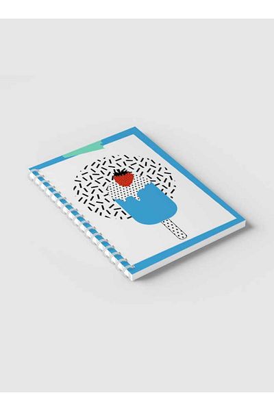 LOWHA Spiral Notebook with Front and Back Hard Covers Featuring Ice Cream & Strawberry Design