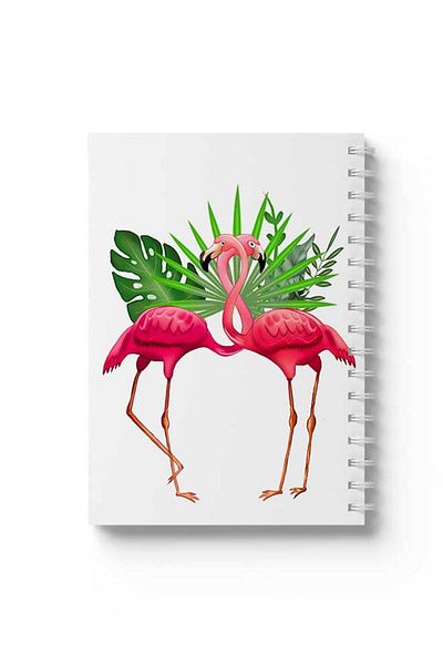 LOWHA Spiral Notebook with Front and Back Hard Covers Featuring Flamingos Design