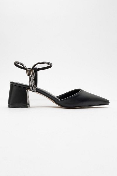 CCWAY AYAKKABI Women's Jewelled Heeled Shoes BLACK SKIN
