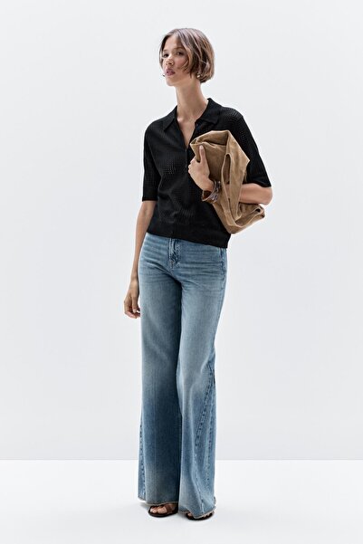 Massimo Dutti Polo yaka ajurlu triko kazak