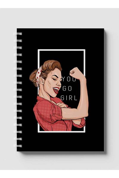 LOWHA Spiral Notebook with Front and Back Hard Covers Featuring You Go Girl Design