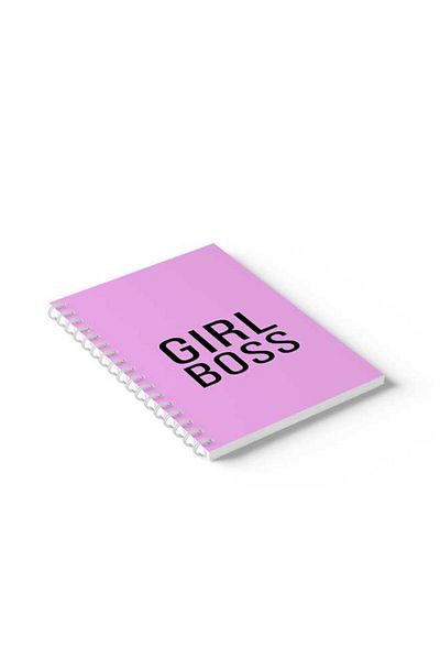 LOWHA Spiral Notebook with Front and Back Hard Covers Featuring Girl Boss Design