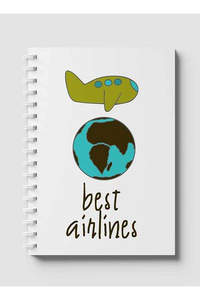 LOWHA Spiral Notebook with Front and Back Hard Covers Featuring Best Airline Doodle Design