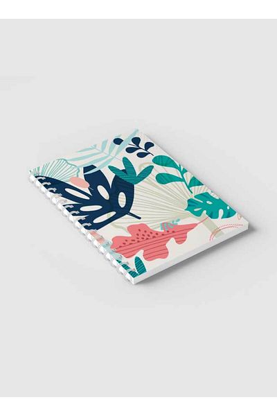 LOWHA Spiral Notebook with Front and Back Hard Covers Featuring Leaves & Abstarct Design