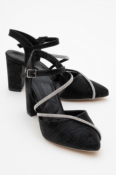 CCWAY AYAKKABI Women's Stone Piping Heeled Shoes Black Water