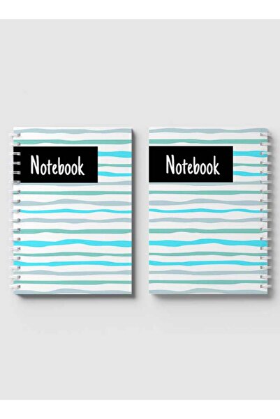 LOWHA Spiral Notebook with Front and Back Hard Covers Featuring Colorful Striped Blue Shades Design