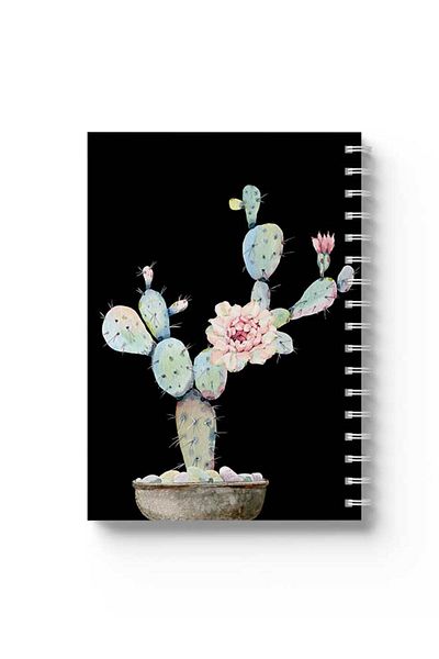 LOWHA Spiral Notebook with Front and Back Hard Covers Featuring Cactus Flower Design